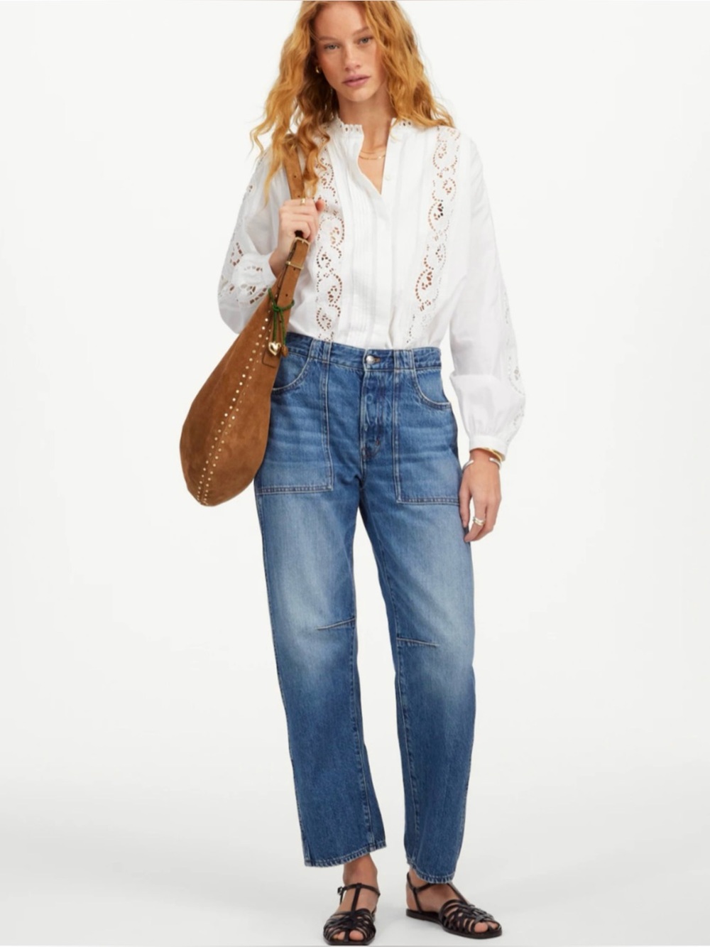 MADEWELL | The Darted Barrel-Leg Jean Utility Style in Medium Blue Wash, Size 29